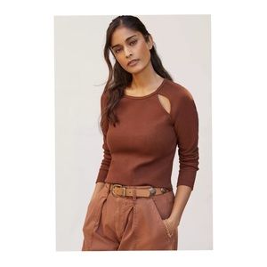 Anthropologie Meade Long sleeve rib top with cutout detail